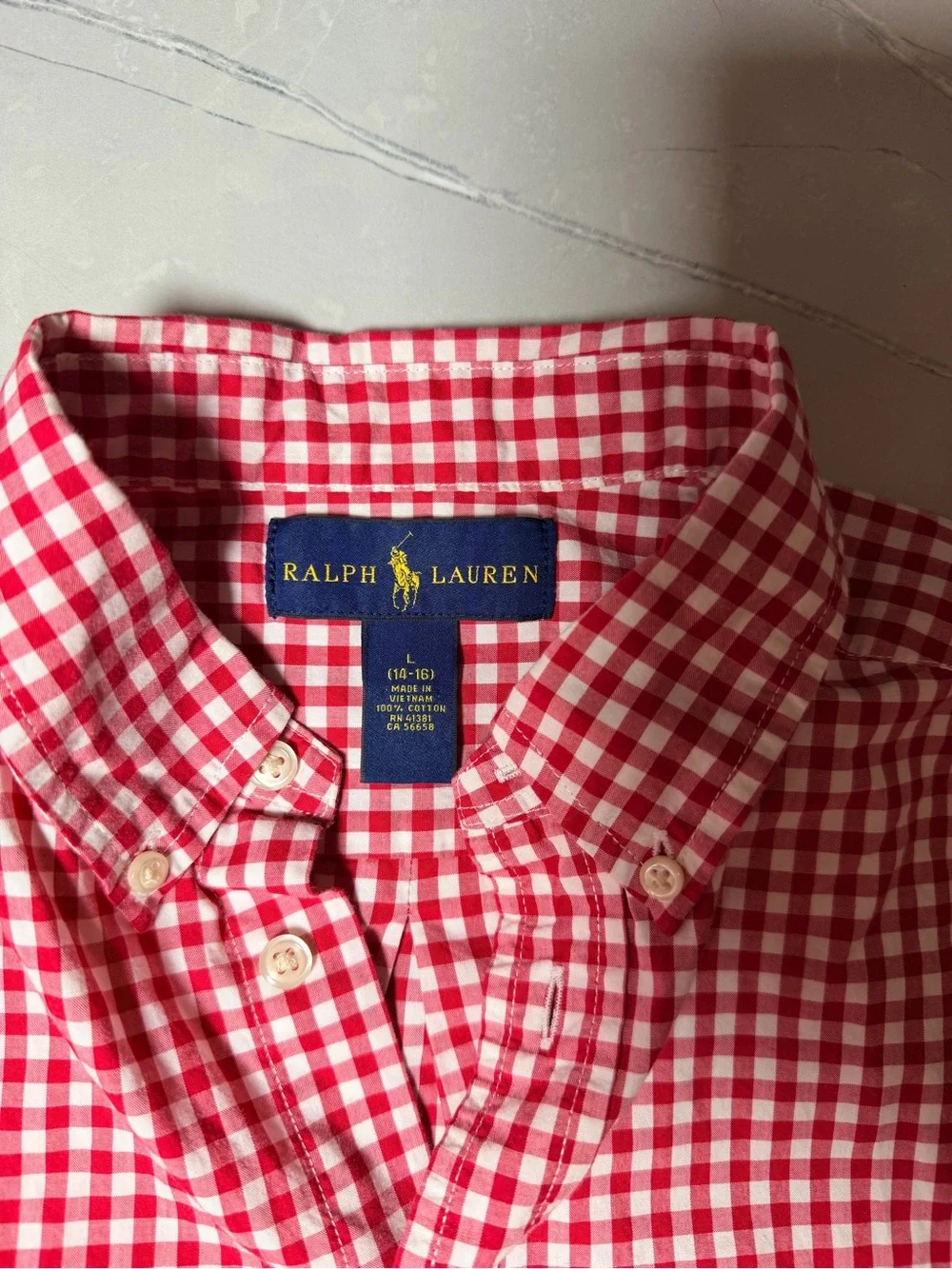 Ralph Lauren Red & White Gingham Short-Sleeve Button-Down Shirt